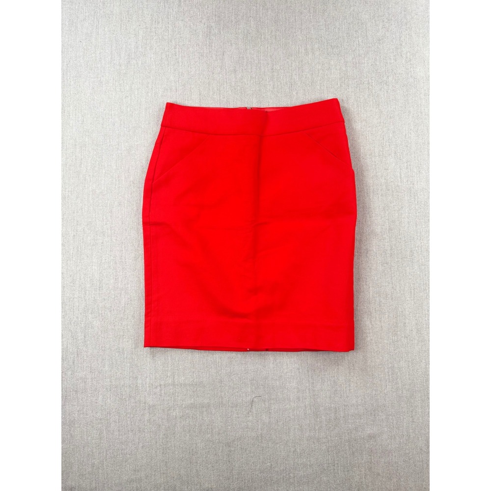 J.Crew‎ Factory The Pencil Skirt Red Cotton Petite Size 4P A6661